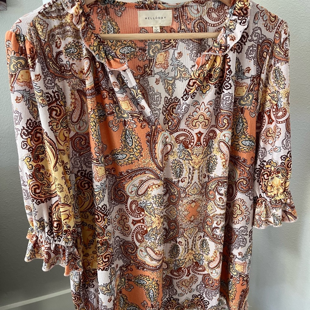 MELLODAY Paisley Blouse - Orange and Brown